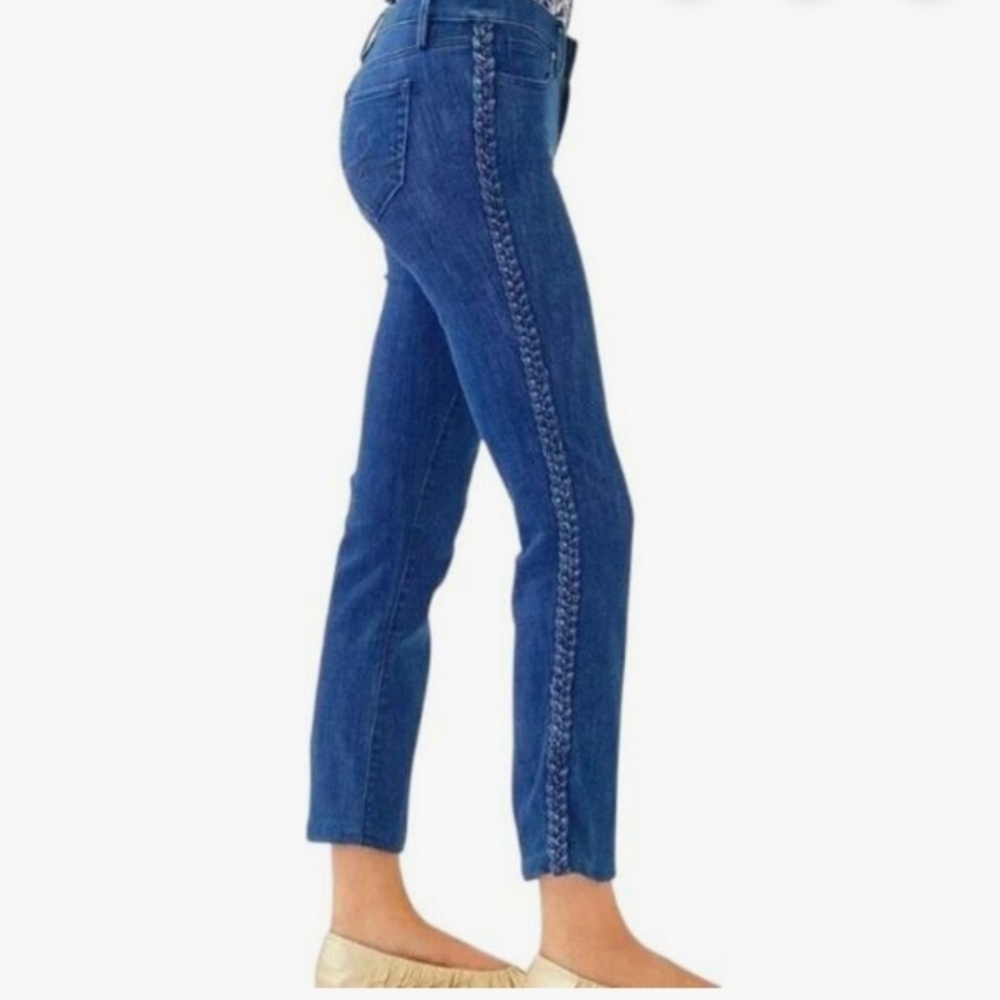 Lilly Pulitzer South Ocean Crop Flare Braided Bay Ave Denim Stretch Jeans Size 2